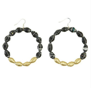 Black Bead Hoop Earrings - Swaziland